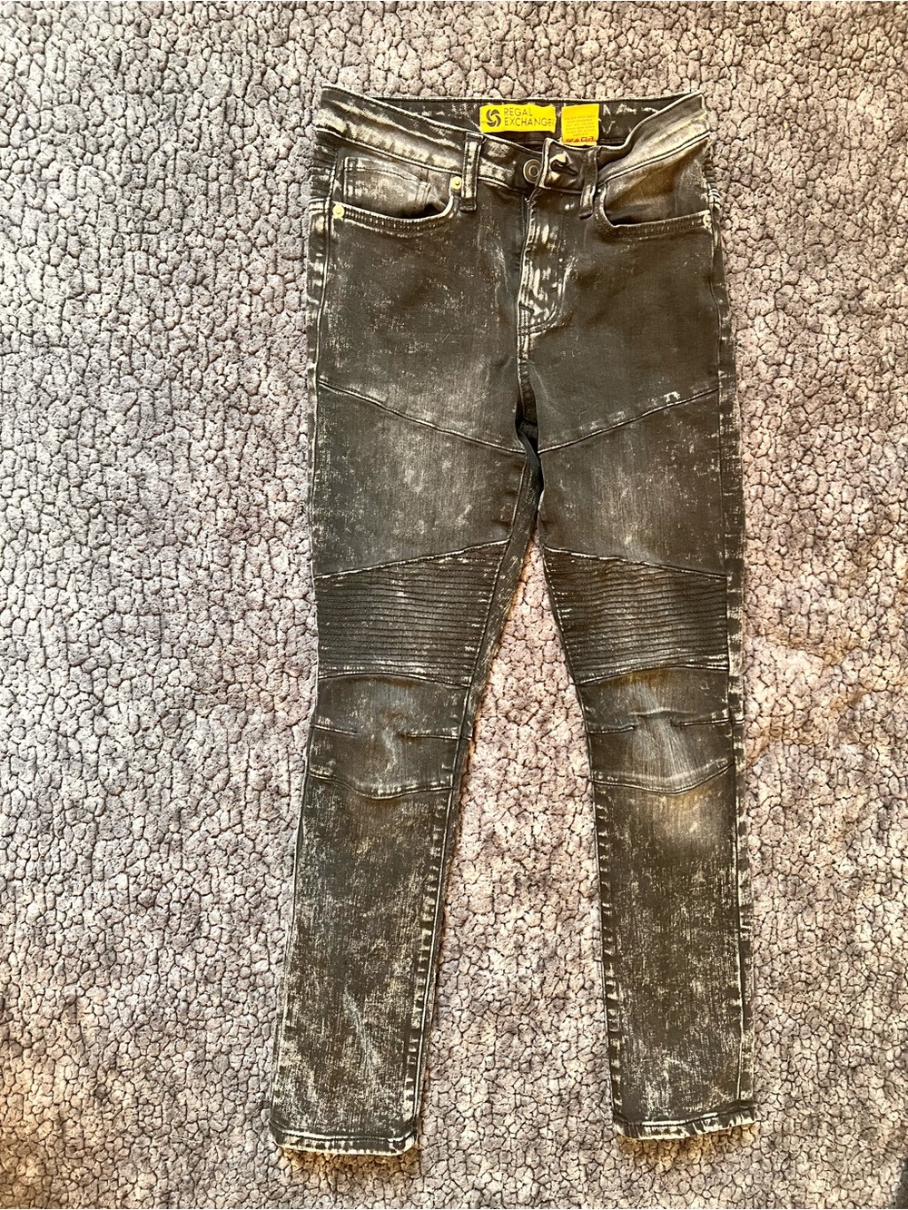 Regal Exchange Men’s 28x30 Black Acid Wash Moto Biker Skinny Jeans Distressed